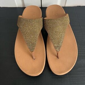 Fitflop Lottie Glitzy Shimmery Glitter Gold Platform Thong Flip Flop Sandals 10